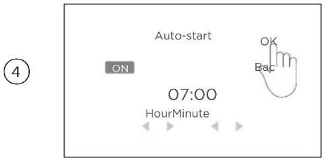 Auto-start ON 07:00 HourMinute OK Bac ④