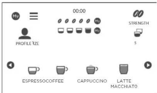My 00:00 PROFILE 1ZE My STRENGTH ESPESSOCOFFEE CAPPUCCINO LATTE MACCHIATO