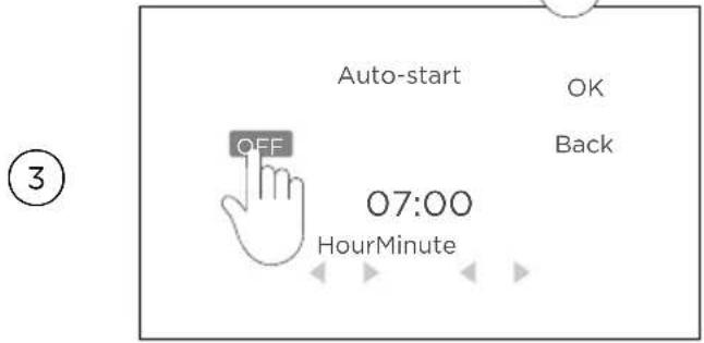 Auto-start OFF 07:00 HourMinute OK Back ③