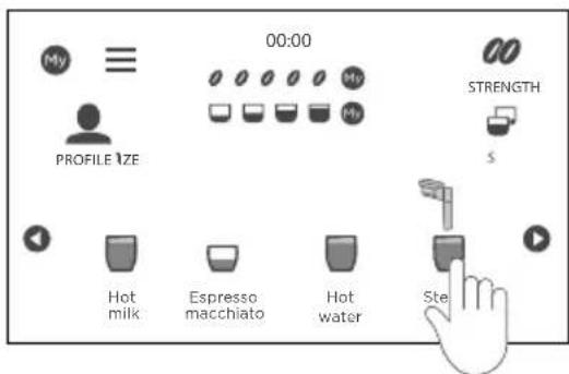 My 00:00 PROFILE SIZE STRENGTH s Hot milk Espresso macchiato Hot water Ste