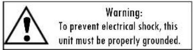 Warning: To prevent electrical shock, this unit must be properly grounded.