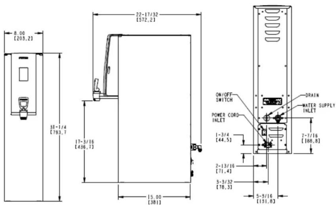 Fetco HWB-2110 - Dimensions & Utility Connections - 1