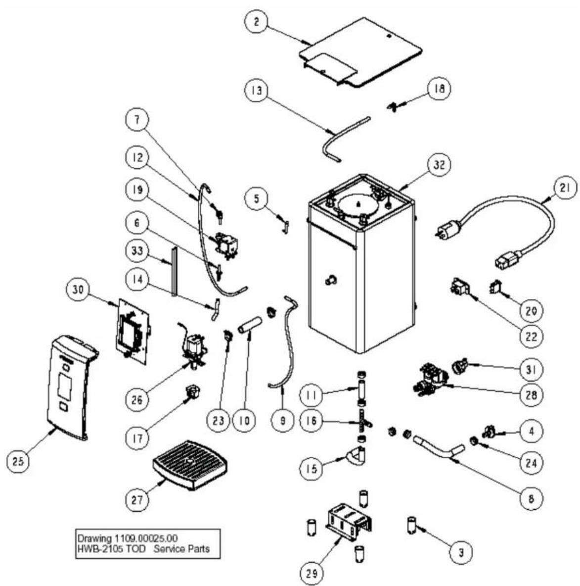 Drawing 1109.00025.00 HWB-2105 TOD Service Parts