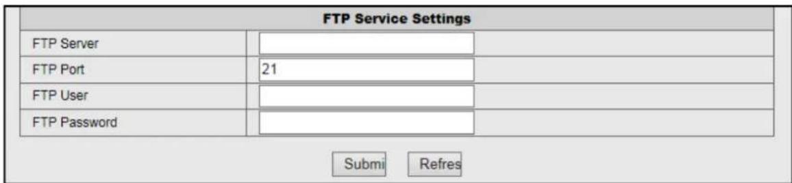 FTP Service Settings FTP Server FTP Port FTP User FTP Password Submi Refres