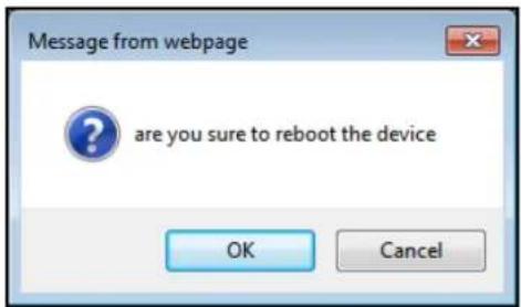 Message from webpage are you sure to reboot the device OK Cancel