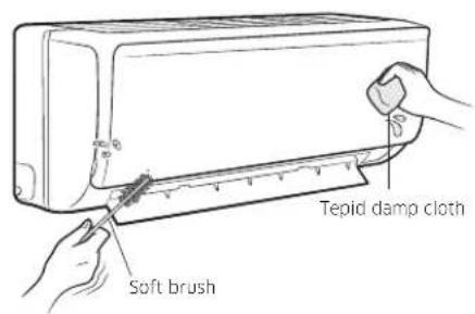 Tepid damp cloth Soft brush