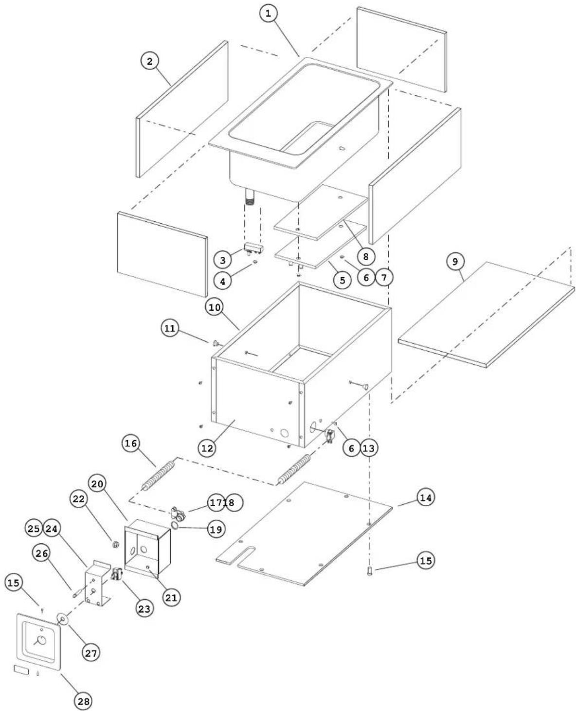 Exploded view diagram of a device with numbered components for identification