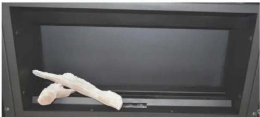 Two white, elongated objects placed on a dark rectangular frame (no visible text or symbols)