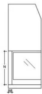 Pure technical drawing of a mechanical part with dimension labels (N and M) but no text or symbols beyond measurement indicators
