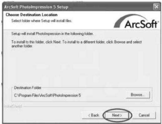 ArcSoft Photolimpression 5 Setup Choose Destination Location Select folder where Setup will install files. Setup will install Photolimpression in the following folder. To install to this folder, click Next. To install to a different folder, click Browse and select another folder. Destination Folder C:\Program Files\ArcSoft\Photolimpression 5 Browse... < Back Next > Cancel