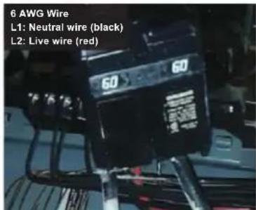 6 AWG Wire L1: Neutral wire (black) L2: Live wire (red)