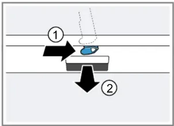 Diagram illustrating a mechanical or fluid system with labeled components and directional arrows, including numbered annotations 1 and 2.