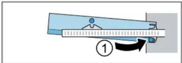Diagram showing a person using a ruler to measure a quantity, labeled with number 1 and directional arrow.