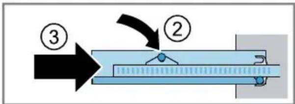 Diagram showing a mechanical or optical setup with labeled components and directional arrows, including numbered callouts.