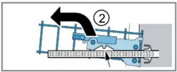 Diagram showing mechanical assembly with labeled component ② and directional arrow