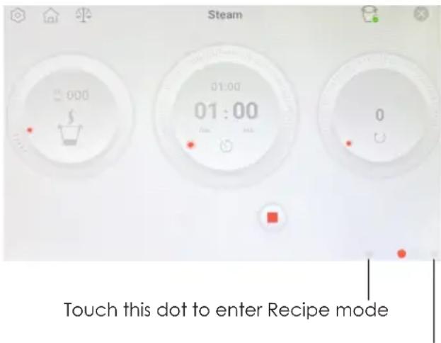 Steam 0:00 01:00 01:00 0 Touch this dot to enter Recipe mode