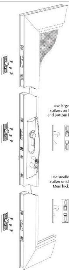 Use larger strikers on T and Bottom lock Use smaller striker on th Main lock