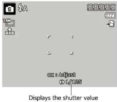99999 14M OK: Adjust Ø 1/125 Displays the shutter value