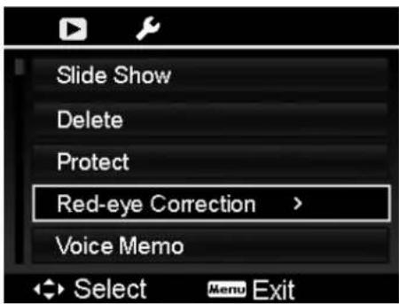 Slide Show Delete Protect Red-eye Correction > Voice Memo Select Menu Exit