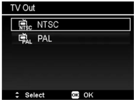 TV Out NTSC NTSC PAL PAL Select OK OK