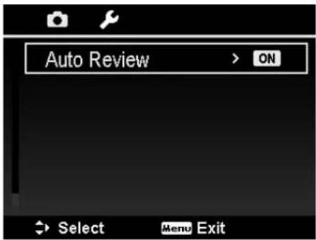 Auto Review > ON Select Menu Exit