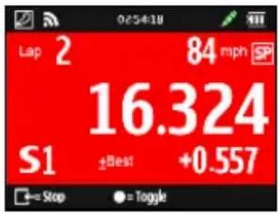 Qstarz LT-Q6000 - Lap Time screen for Circuit Race mode: (tested with Lap with Splits) - 1
