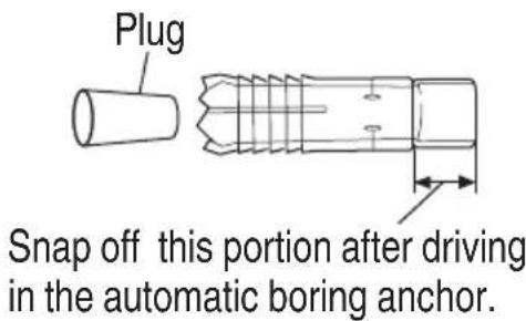 Plug Snap off this portion after driving in the automatic boring anchor.