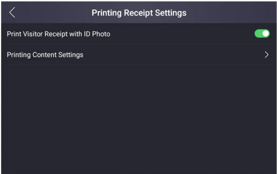 Printing Receipt Settings Print Visitor Receipt with ID Photo Printing Content Settings