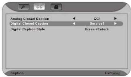 Analog Closed Caption Digital Closed Caption Digital Caption Style CC1 Service1 Press Caption Exit