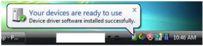 Your devices are ready to use Device driver software installed successfully.