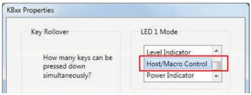 KBxx Properties Key Rollover How many keys can be pressed down simultaneously? LED 1 Mode Level Indicator Host/Macro Control Power Indicator