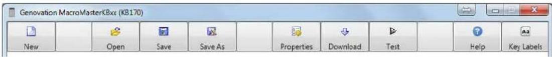 Genovation MacroMasterKBxx (KB170) New Open Save Save As Properties Download Test Help Key Labels