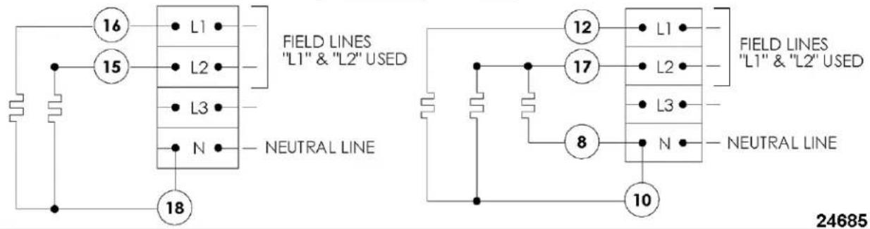 FIELD LINES "L1" & "L2" USED NEUTRAL LINE 16 15 18 12 L1 FIELD LINES "L1" & "L2" USED 17 L2 L3 N NEUTRAL LINE 8 N 10 24685