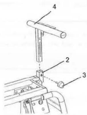Technical diagram showing mechanical assembly with numbered components: rod, bracket, and base