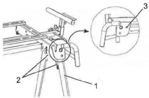 Technical diagram of a mechanical assembly with labeled parts and an inset showing a close-up view of a bracket component.
