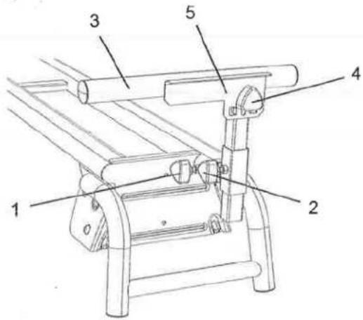 Technical diagram of a mechanical device with numbered components labeled 1 through 5