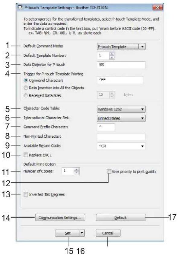 BROTHER TD-2030ABK - P-touch Template Settings 对话框 - 1