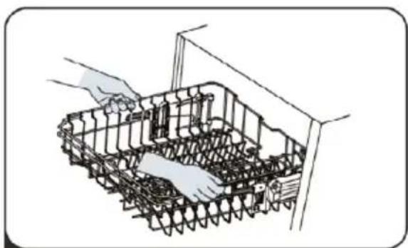 Diagram of a mechanical assembly with hands operating it, showing internal components and no text or symbols