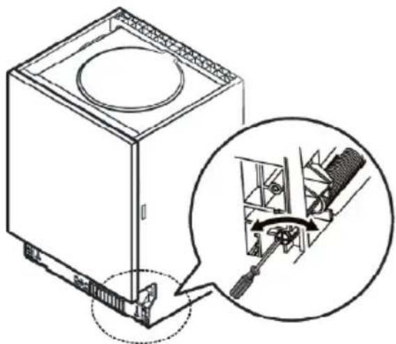 Technical line drawing of a mechanical device with an inset showing a close-up of a tool interacting with a component (no text or symbols present)