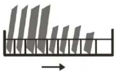 Diagram showing a grid of vertical bars with an arrow pointing to the bottom (no text or symbols)