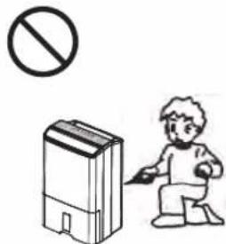 Safety warning symbol showing no prohibition above a device and a child holding a tool, implying hazardous or hazardous use.