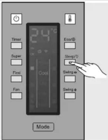 Timer Super Flexi Fan 24°C Cool Mode Eco/0 Sleep/0 Swing 0 Swing 0