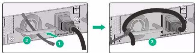 Diagram showing cable connection between a server rack with labeled components and directional arrow
