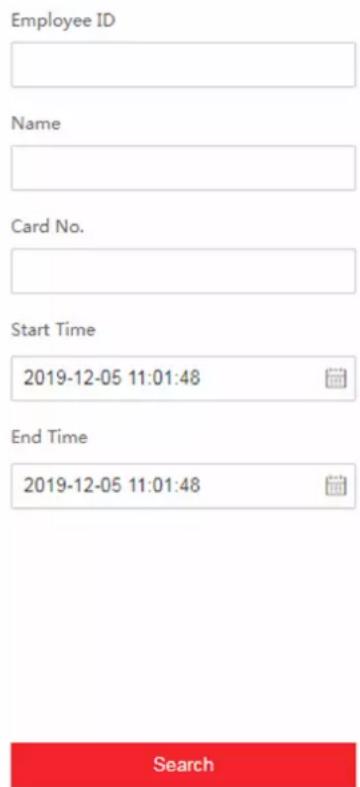 Employee ID Name Card No. Start Time 2019-12-05 11:01:48 End Time 2019-12-05 11:01:48 Search