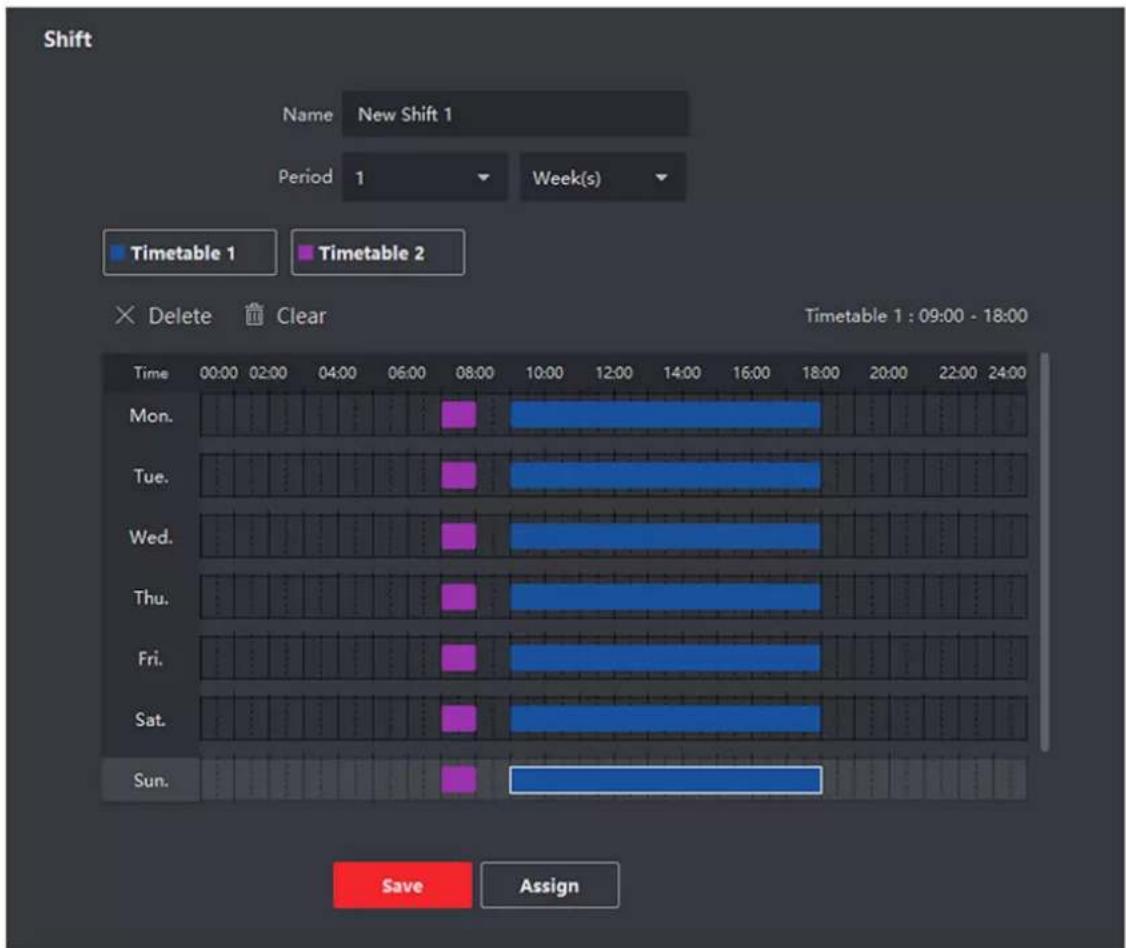 Shift Name New Shift 1 Period 1 Week(s) Timetable 1 Timetable 2 × Delete Clear Time 00:00 02:00 04:00 06:00 08:00 10:00 12:00 14:00 16:00 18:00 Timetable 1 : 09:00 - 18:00 Save Assign