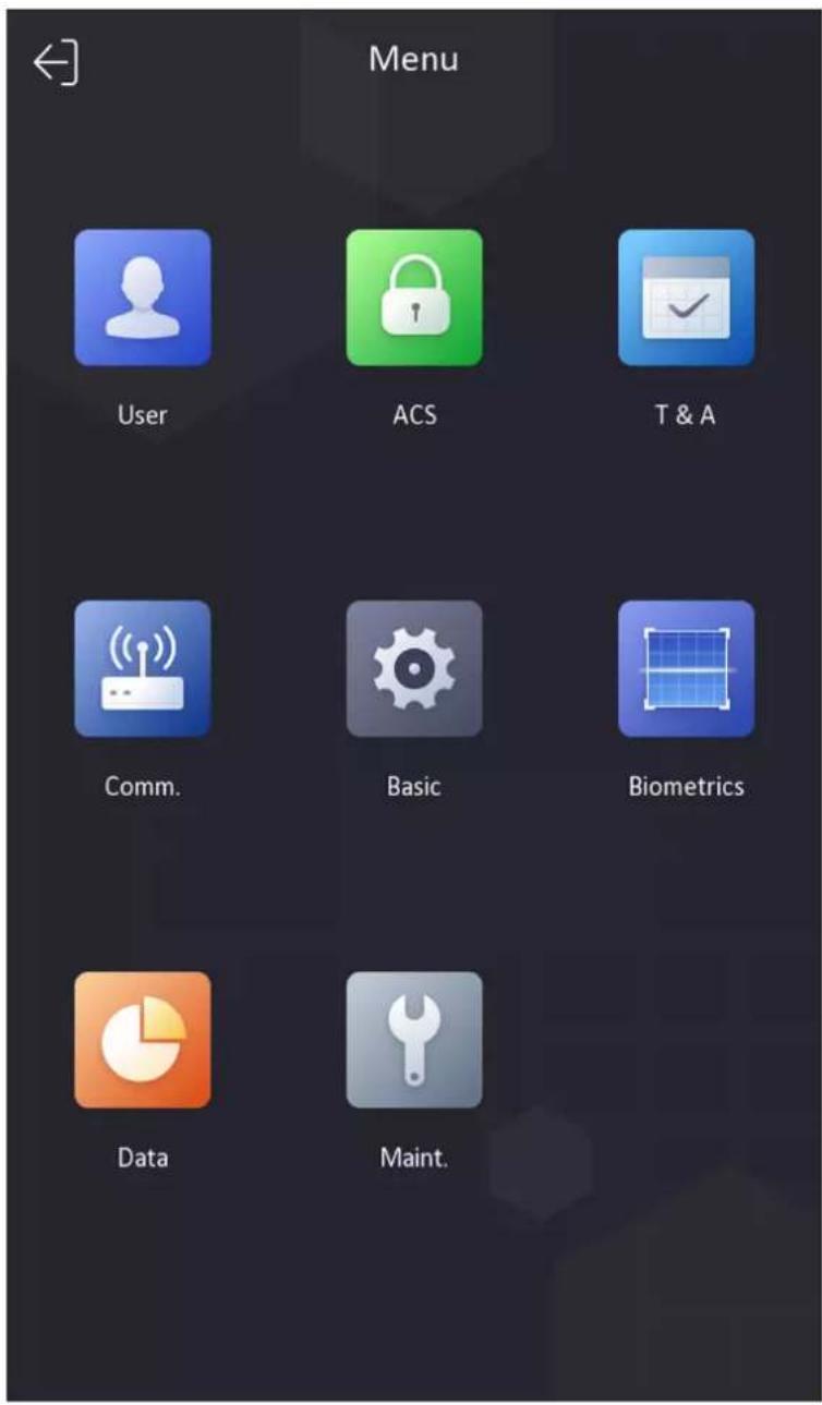Menu User ACS T & A Comm. Basic Biometrics Data Maint.