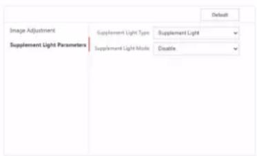 Image Adjustment Supplement Light Parameters Supplement Light Type Supplement Light Supplement Light Mode Disable