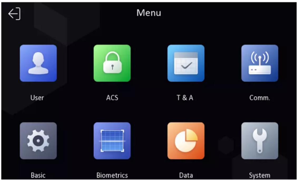 Menu User ACS T & A Comm. Basic Biometrics Data System