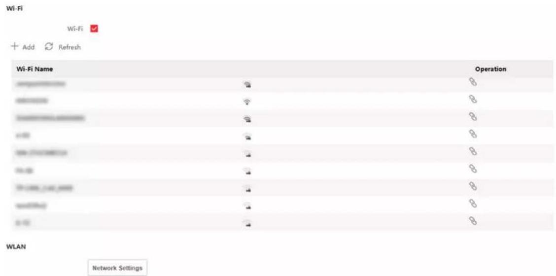Wi-Fi Wi-Fi ✓ + Add ↻ Refresh Wi-Fi Name Operation Network Settings 8 8 8 8 8 8 8 8 8 8 WLAN