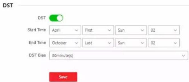 DST DST Start Time April First Sun 02 End Time October Last Sun 02 DST Bias 30minute(s) Save